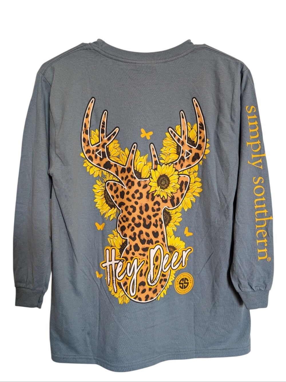 Simply Southern Youth Medium Long Sleeve Hey Dear Shirt Blue